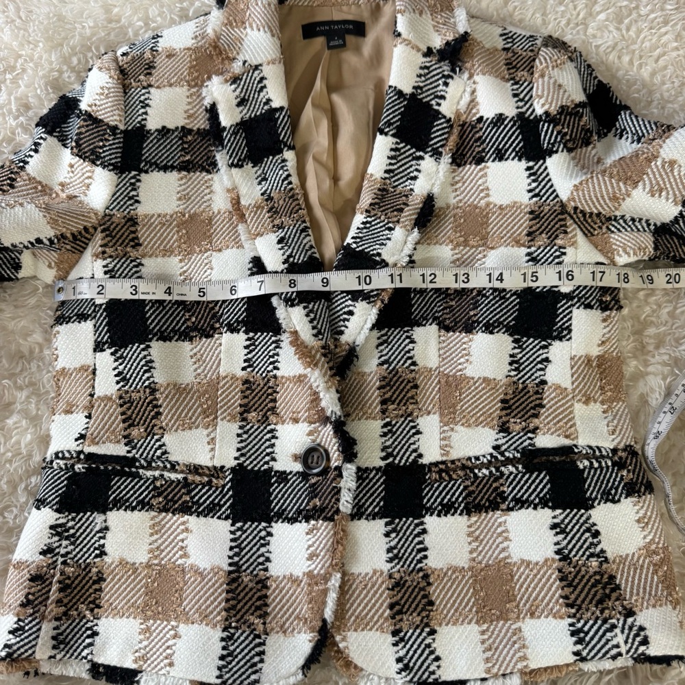 Ann Taylor The Newbury Blazer in Check Tweed Brown Black patterned blazer Size 4 - Picture 6 of 13